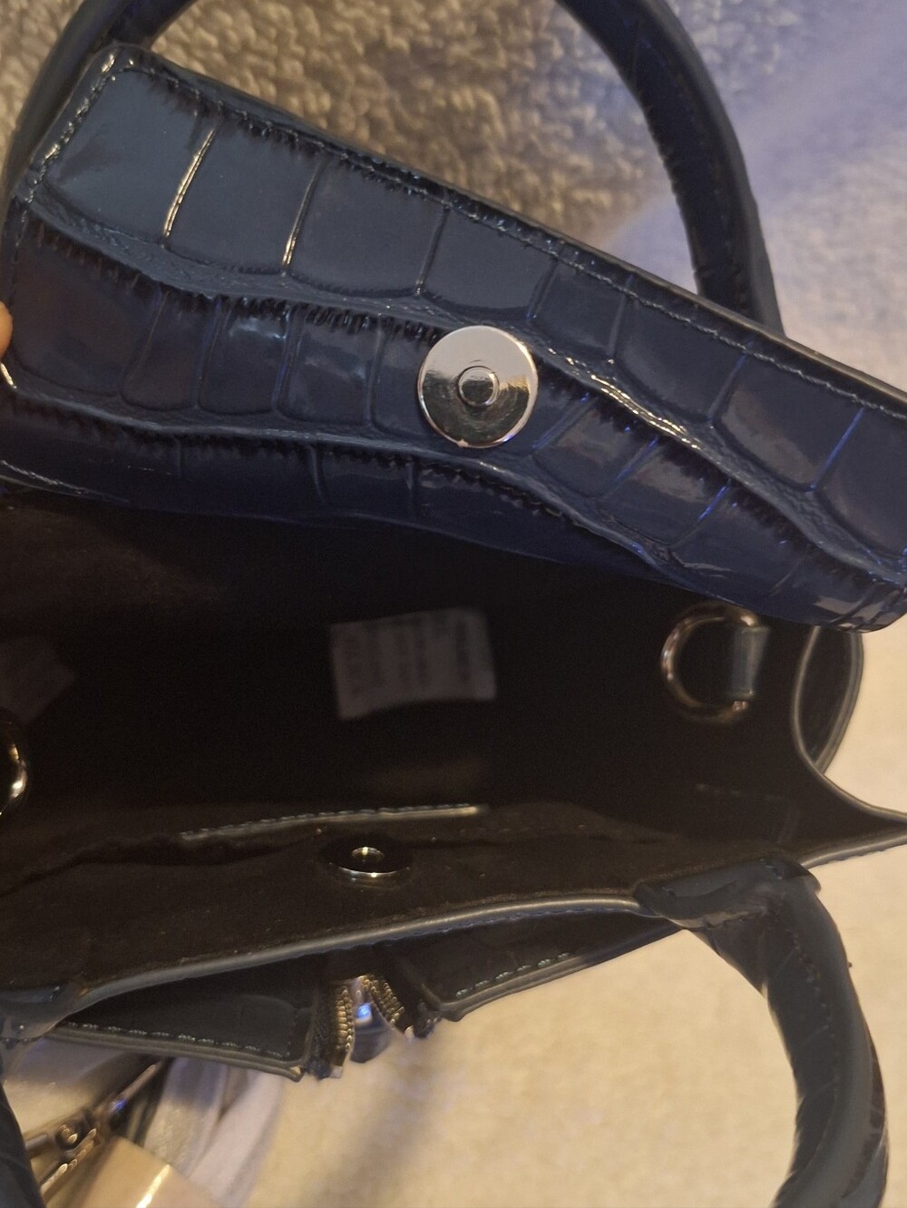 Brandon Blackwood Mini Kuei Navy Croc-Embossed Bag - Picture 11 of 15